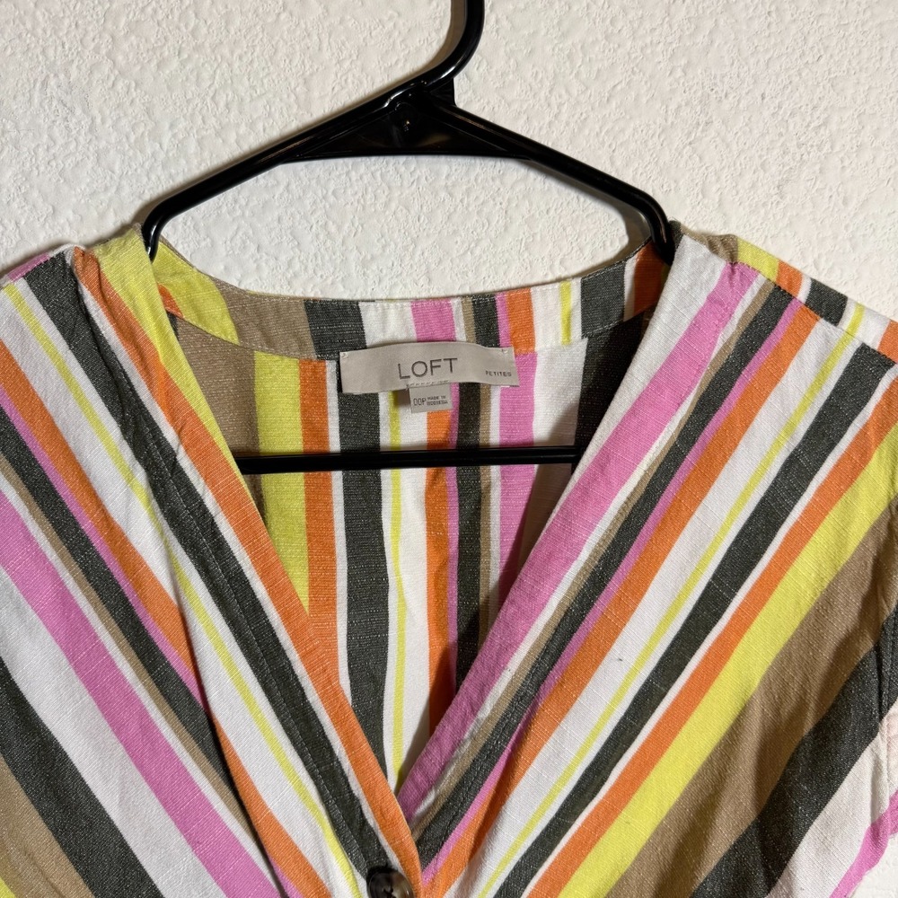 Loft Midi Dress Womens 00P Multi Striped Sleeveless Button Front V-Neck Pullover - Picture 5 of 9